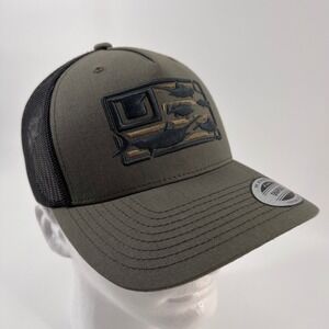 Huk Trophy Flag Trucker Hat Mens Olive Green Black Fishing Snapback H3000470 New